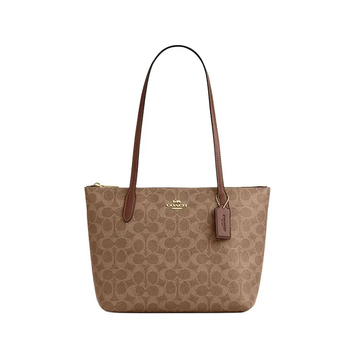 COACH Fiona 24 Tote Bag for Women – Logo-Embossed Synthetic Leather Shoulder Bag in Dark Brown