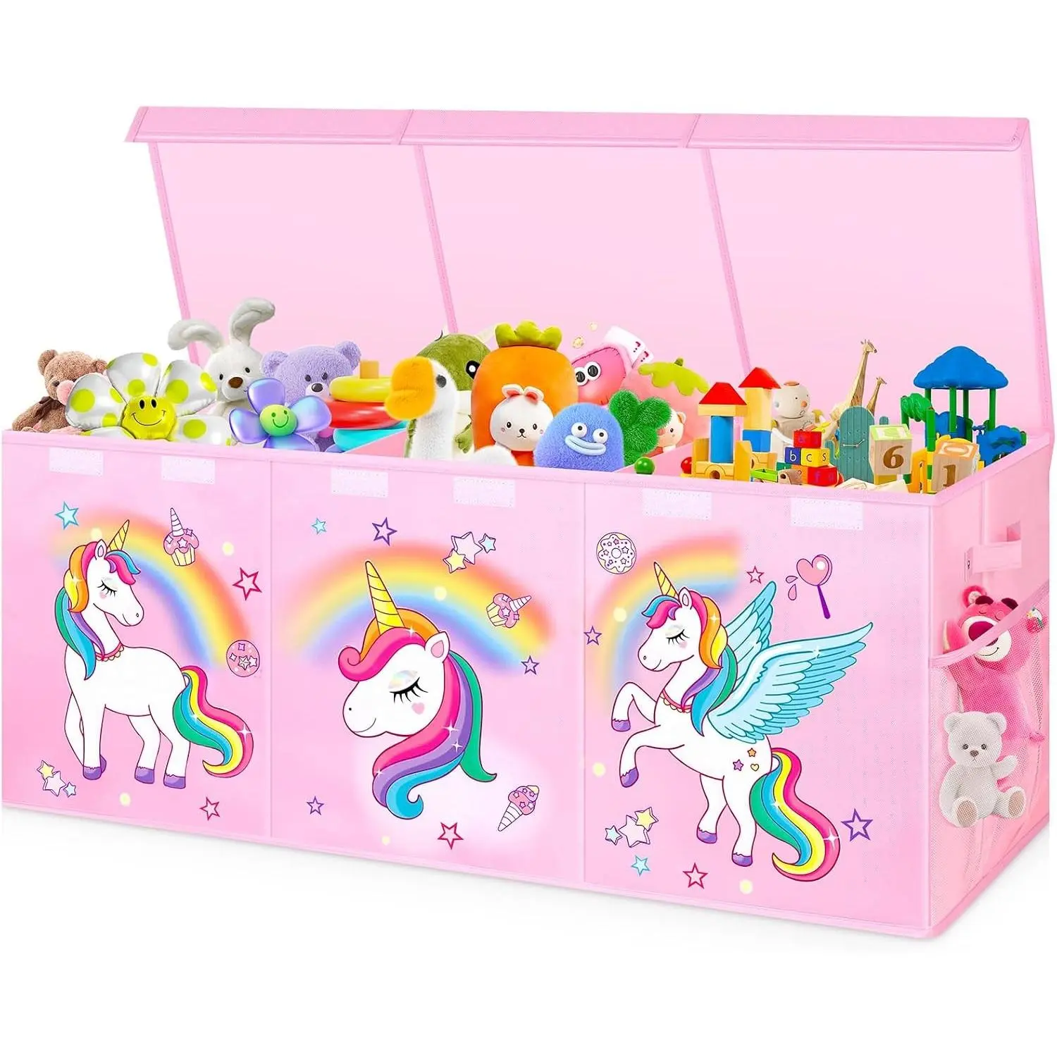 Collapsible Extra Large Toy Box Chest with Lids, 40" x 14" x 16" Sturdy Kids Toy Storage Organizer for Girls, Boys, Nursery, Playroom, Pink(Gift)