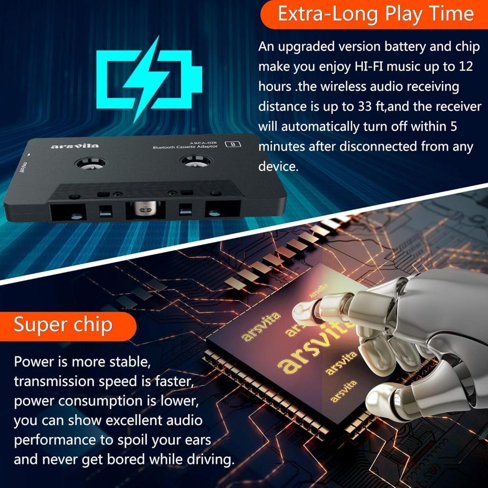 BASIC SUPPLY Car Audio Bluetooth Wireless Cassette Receiver, Tape Player Bluetooth 5.0 Cassette Aux Adapter, Black