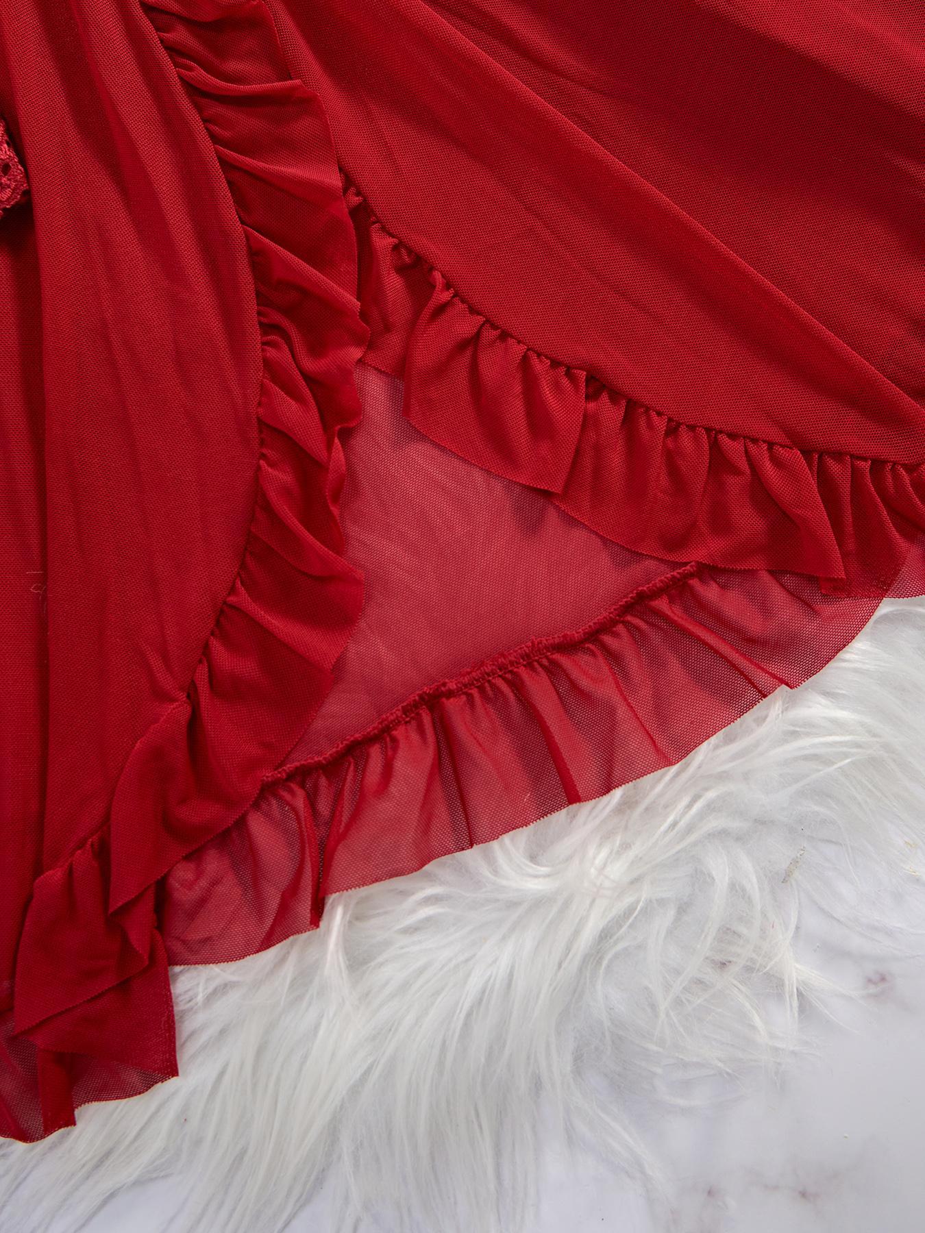 Romantic Valentine's Day Gift Women's Casual Elegant Sleepwear Set, 2 Piece Ruffled Hem, Lightweight Fabric, Loose Fit, Sleeveless, All Seasons