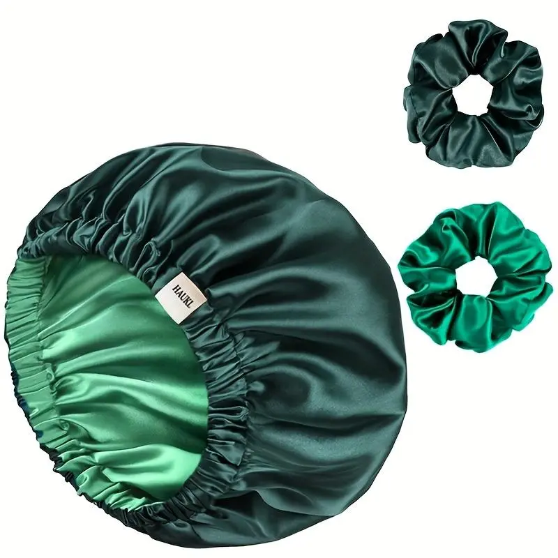 1 Satin Bandana Sleeping Hood Large Double Layer Reversible Adjustable Night Sleeping Bandana Hat Hair Wrap Hood Reusable Women's Sleeping Hood - with Two Hairbands - Bathroom Accessories