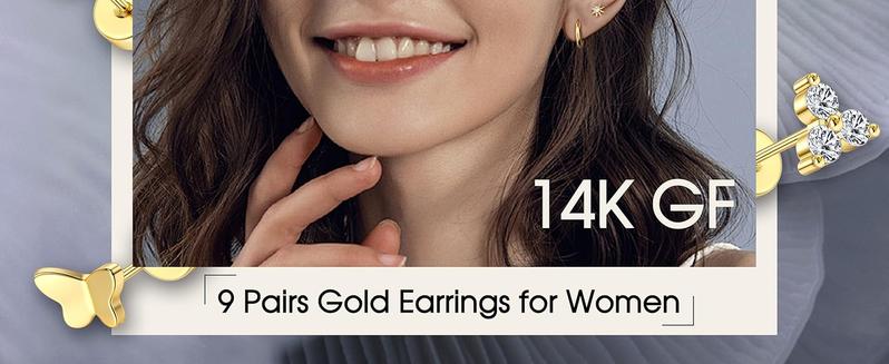 Trendy  Hypoallergenic Flat Back Stud Earrings for Women Surgical Stainless Steel Earrings for Sensitive Ears 14K Gold Plated Cartilage Earring Sets for Multiple Piercing Small Flatback Stud Earrings Hoop