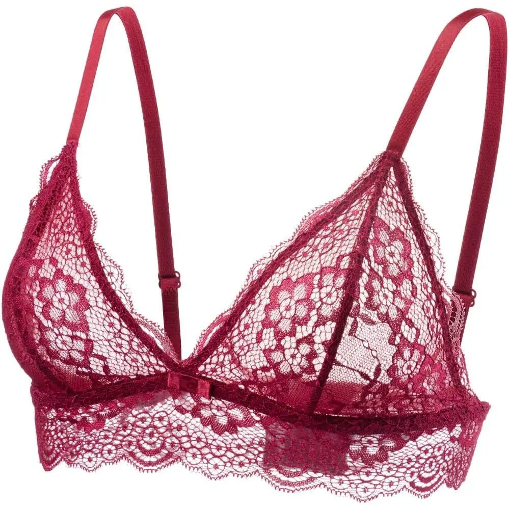 Lace Bralettes for Women No Underwire Comfy Triangle See Thru V Neck Unpadded Bra
