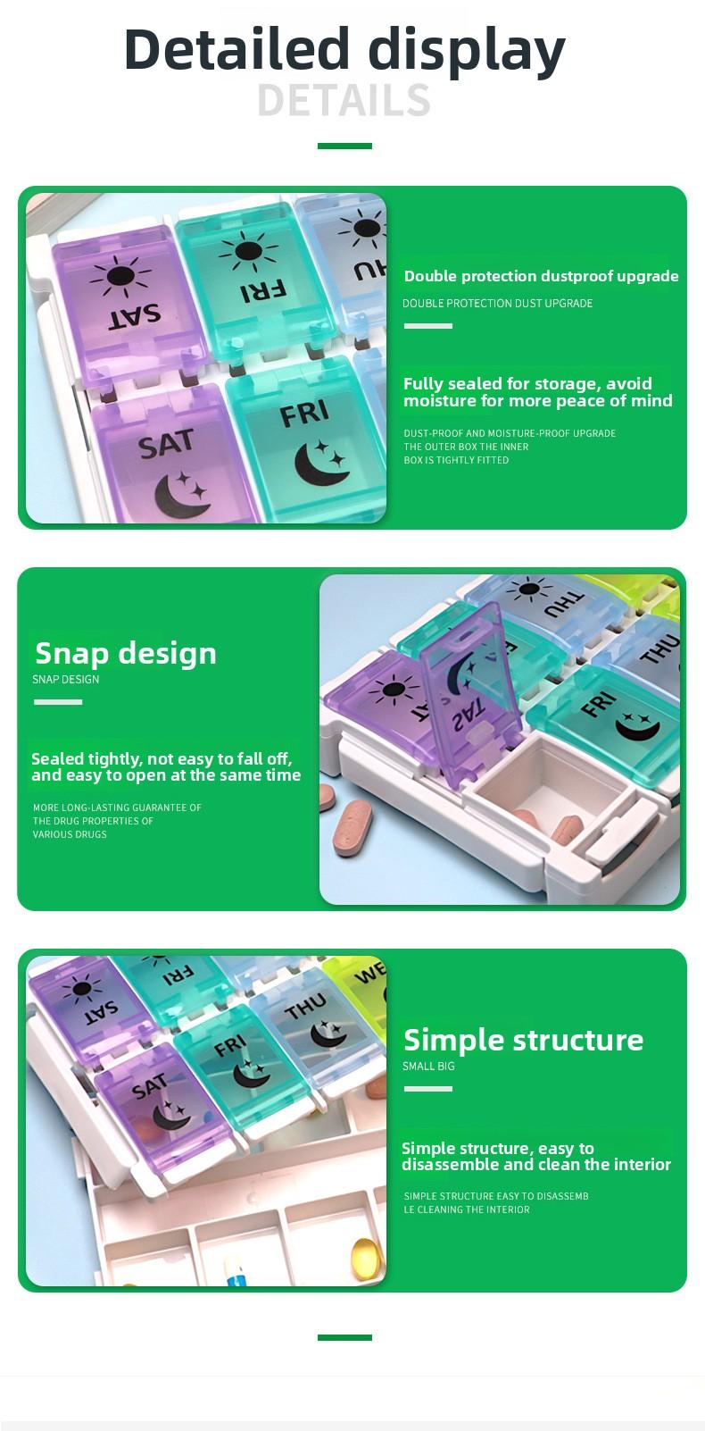 Rainbow Pill Dispensing Box 14-Compartment Press-Open 7-Day Colorful Pill Box Double Row Pop-Up Storage Easy Quick-Load Pill Box Household Portable Medicine Storage Box Dopamine Pill Boxes Large -Capacity Pill Dispensing Box Home