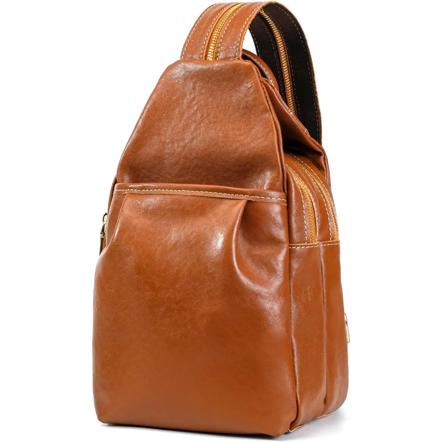 Full Grain Leather Sling Backpack Purse for Women, 2-in-1 Convertible Shoulder Bag with Unique Zippered Strap, Luxury Cowhide Travel Daypack & Daily Fashion Handbag, Small Anti-theft Rucksack