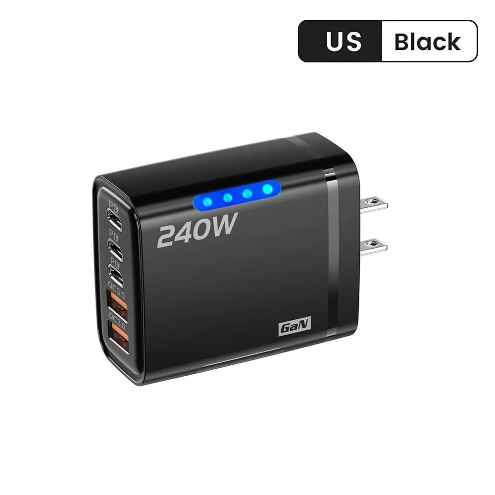 240W 5 Ports USB C Charger Quick Charge3.0 Type C PD Phone Charger   US Plug Fast Charge Wall Charger dual usb-c quick wall charger charger block wall charger block