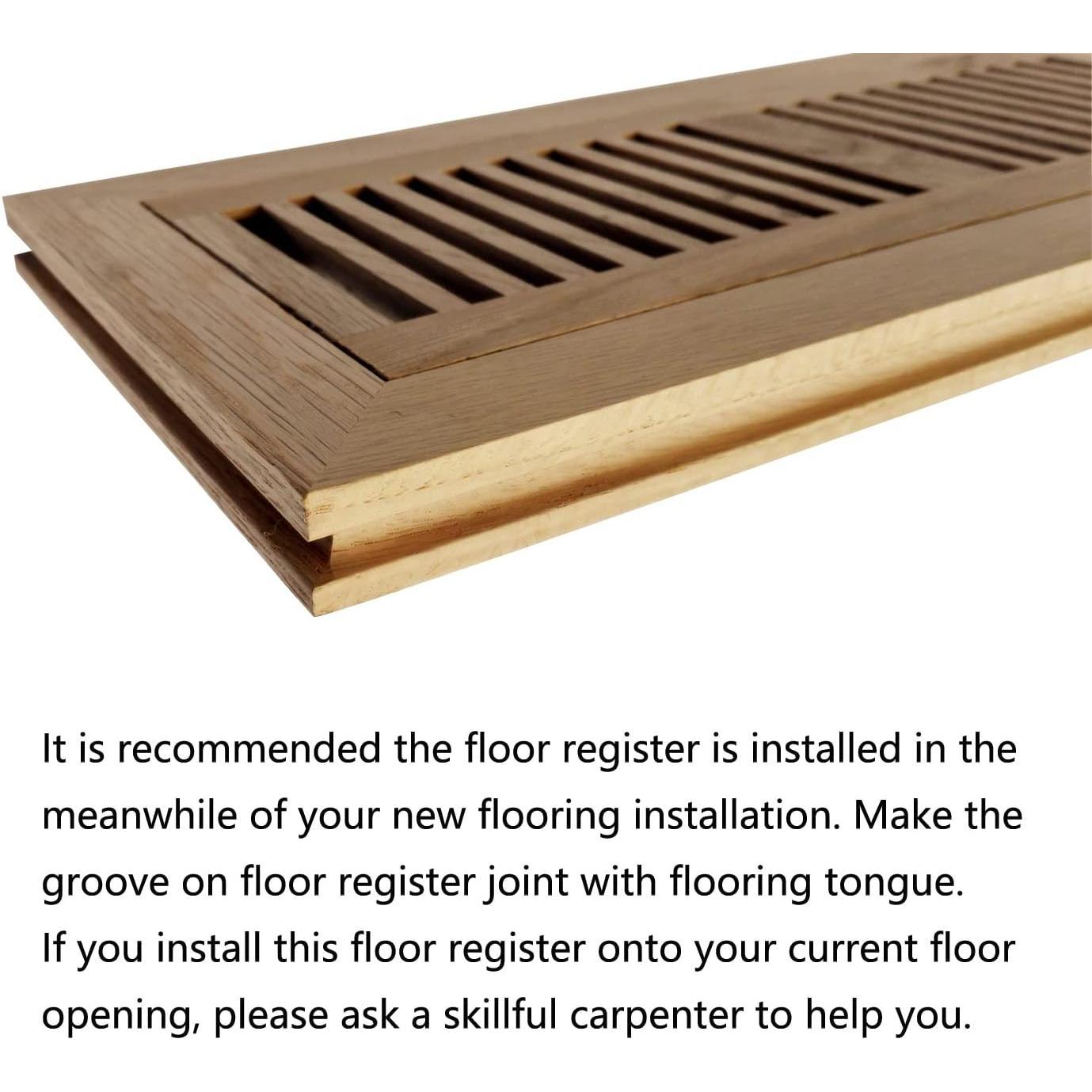Hickory  Floor Register, Flush Mount Floor Vent Cover, 4X12 Inch, with Damper, Unfinished