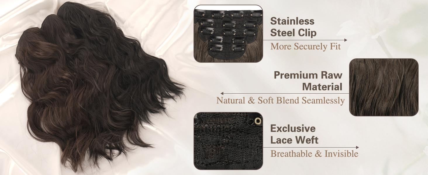 BARSDAR 20 Inch Wavy Clip in Hair Extensions – 5PCS Thick Soft Synthetic Hairpieces –  Full Head Clip in Hair Extensions for Women – Long Voluminous Easy Wear for Daily Party Halloween