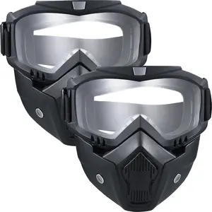 2 Pack Tactical Full Face Mask with Detachable Goggles for Motorcycle Ski Airsoft Paintball
