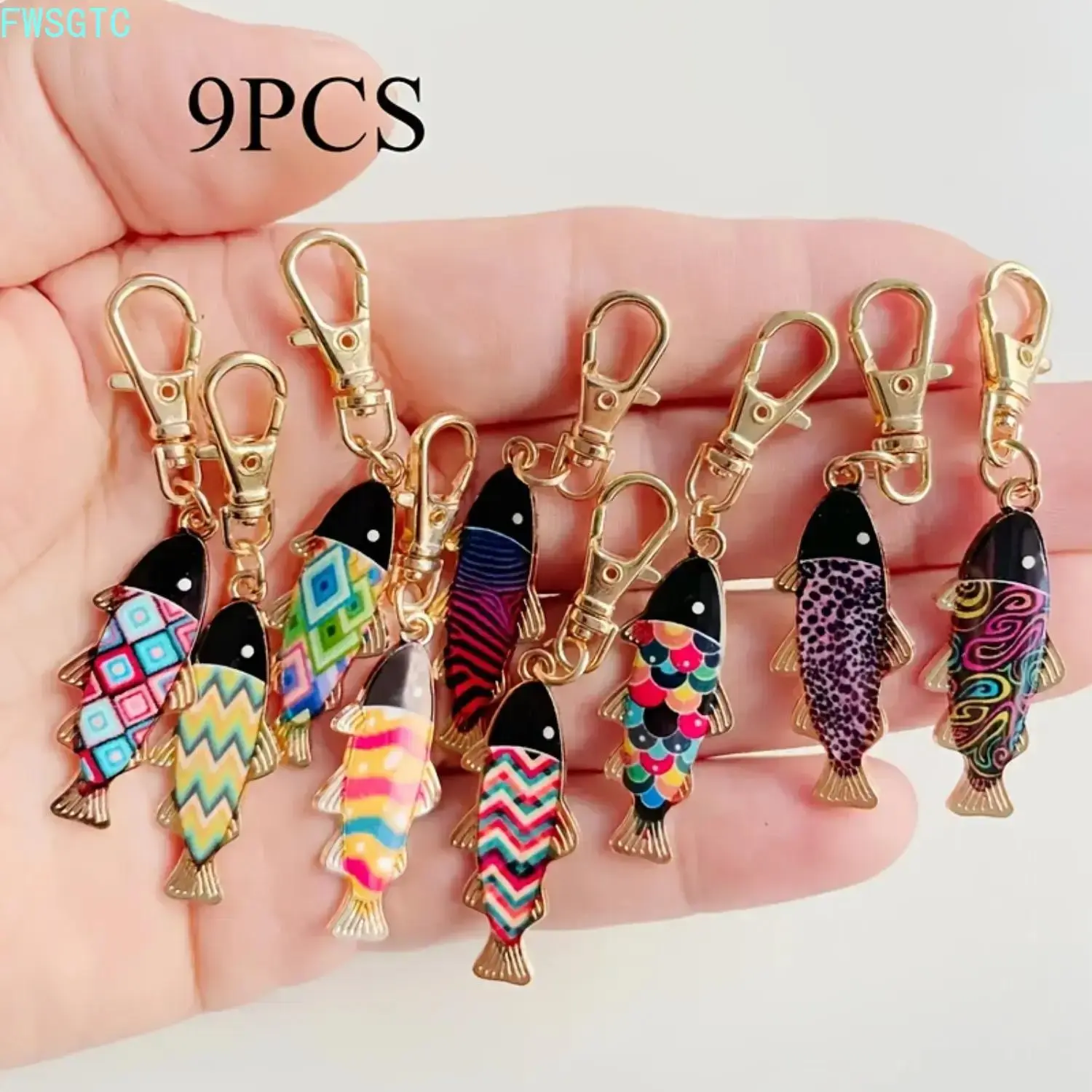 9‑Pack Cartoon‑Fish Alloy Keychains With Lobster‑Clasp Hooks Whimsical Aesthetic Hammock & Camping‑Hiking Accessories Cute Bag Charms Mini‑Gift Choice For Women summerwins