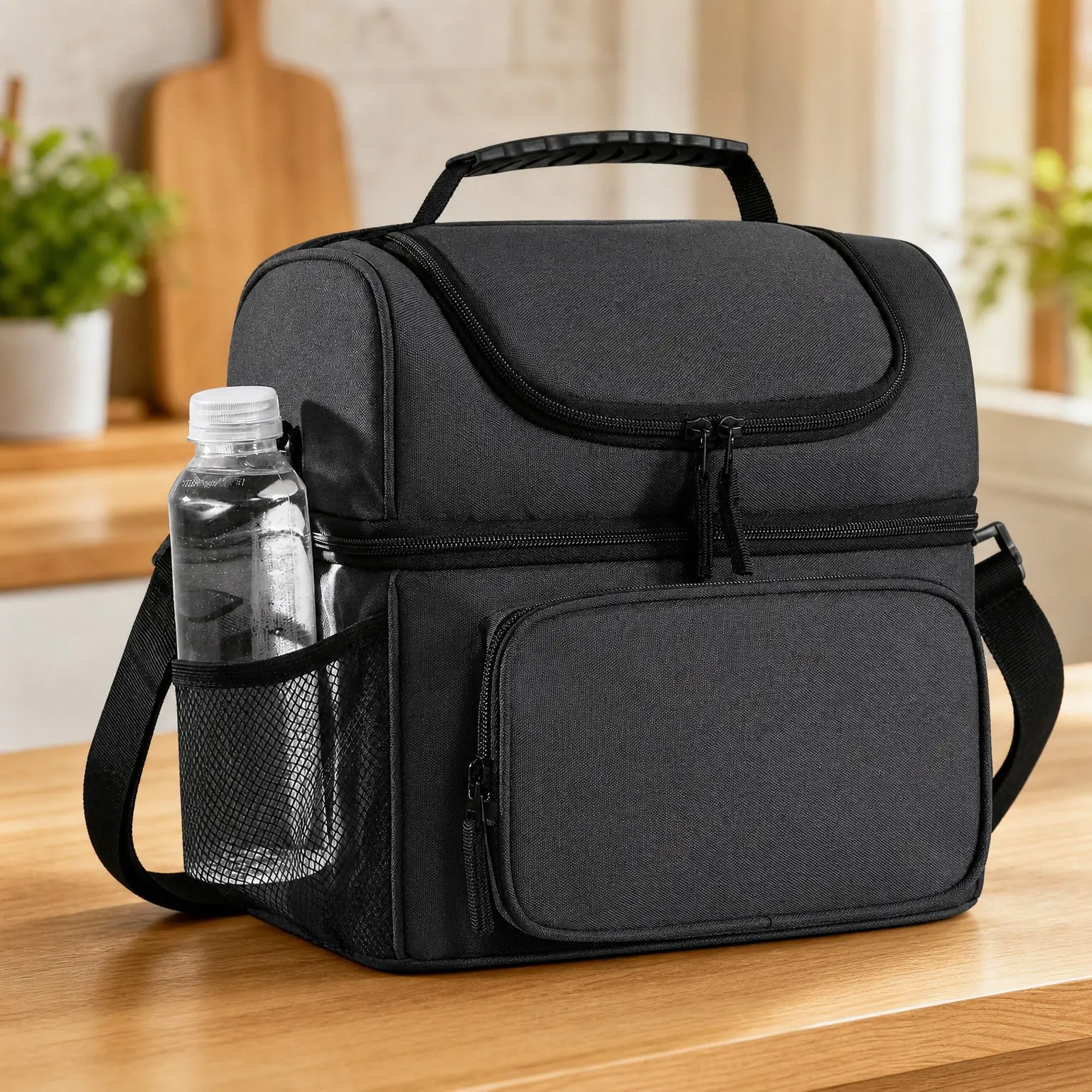 Men's Large Insulated Lunch Box - Dual Compartment Lunch Bag Cooler for Work, Picnic & Travel, Leakproof with Adjustable Shoulder Strap, Dark GrayGift