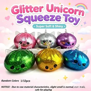Glitter Unicorn Dumpling Blind Box Squishy Toy, Bead Filled Squeeze Stress Ball with Cute Steamer Packaging, Random Color Kawaii Fidget Gift for Adults & Kids Stress Release