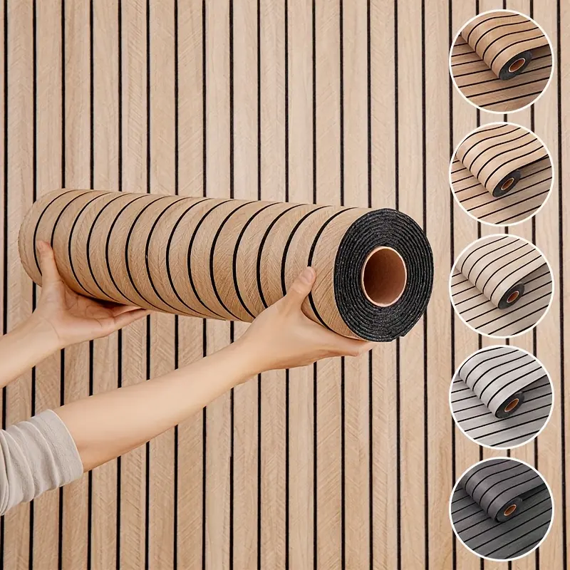 ASD 3D Wood Grain Striped Wall Sticker (1 Roll, 118.1in×15.7in), Thickened Grille with Embossed/Recessed Texture, Trimmable and Easy to Apply, for Bedroom, Living Room, Wall, Ceiling, and TV Feature Wall Decoration Stick Wallpaper