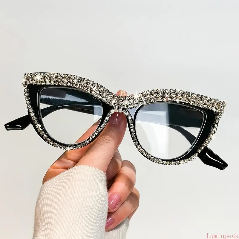 Women's 2-Pack Vintage Cat Eye Sports Eyewear - Rhinestone Full Rim, Lightweight Durable Polycarbonate Frame, Anti-Blue Light UV Protection PC Lens, High Quality Eyeglasses, Oversized Female Vintage Style Glasses, for Shopping, Partying