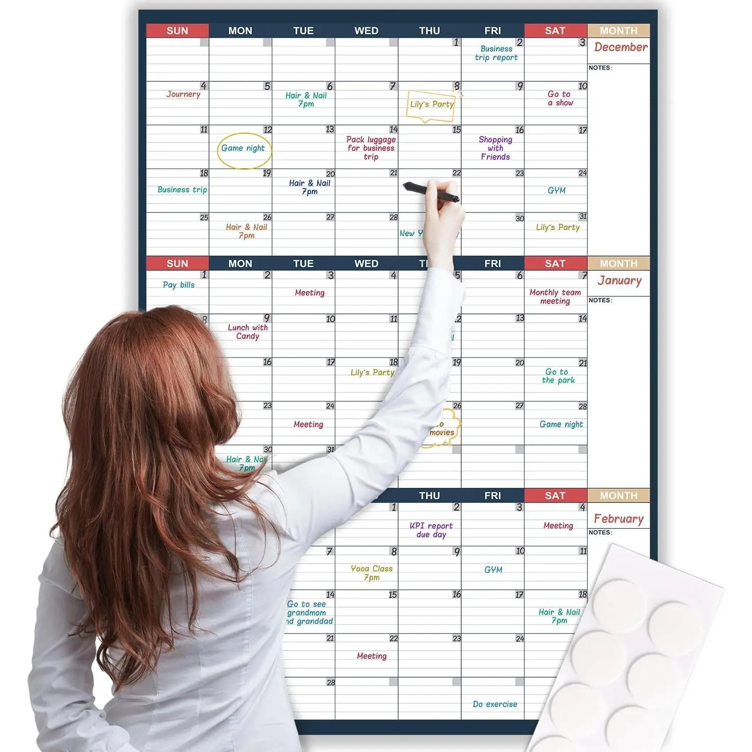 Dry Erase Calendar for Wall - Undated 3 Month Wall Calendar | 28" x 40"(Vertical), Large Wall Calendar Dry Erase for Office, , School