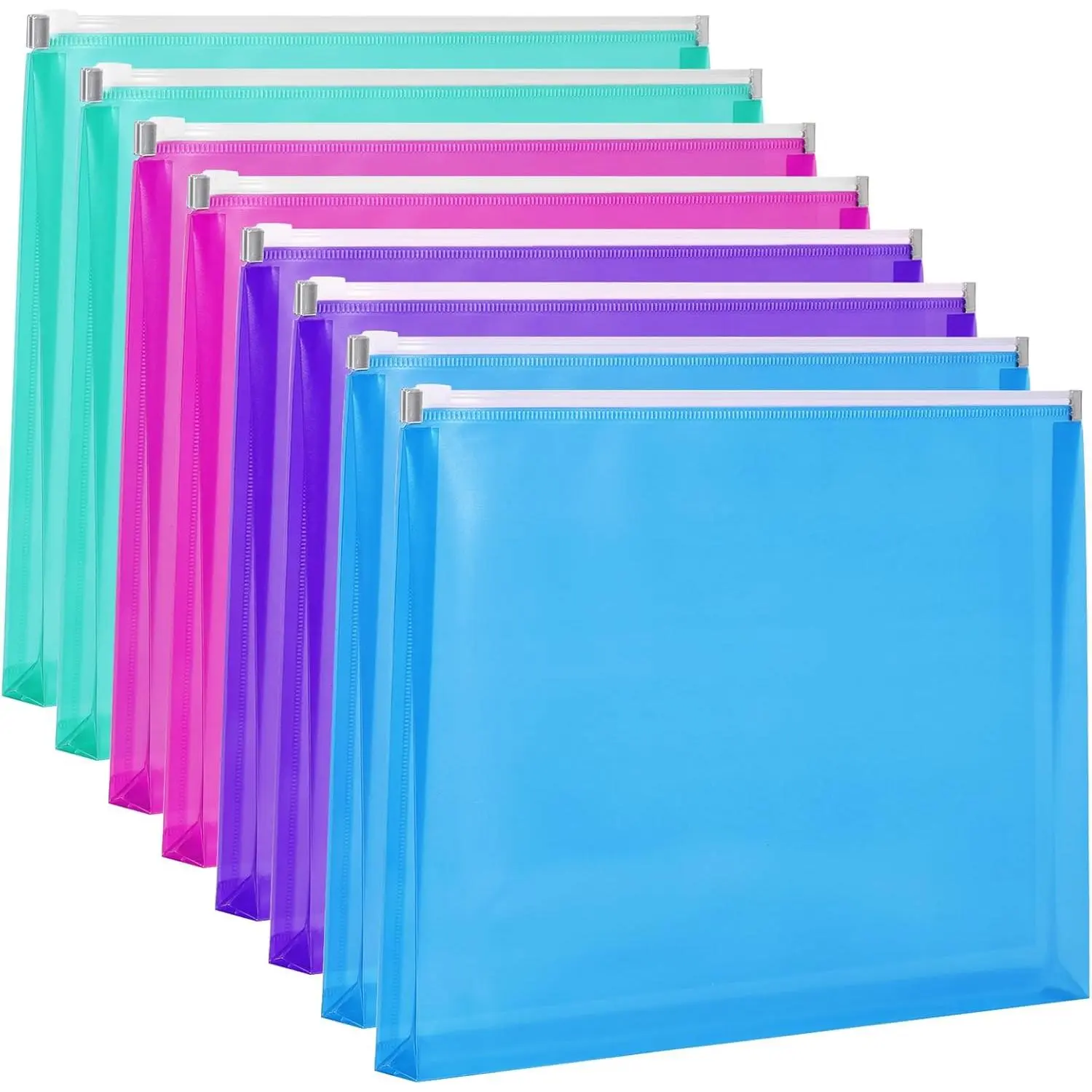 8pcs Plastic Envelopes, Poly Zip Envelopes, Letter Size, Expanding Plastic Envelopes with Zipper, 9.8 x 12.8 Inches, 4 Assorted Colors, for School and Office Supplies