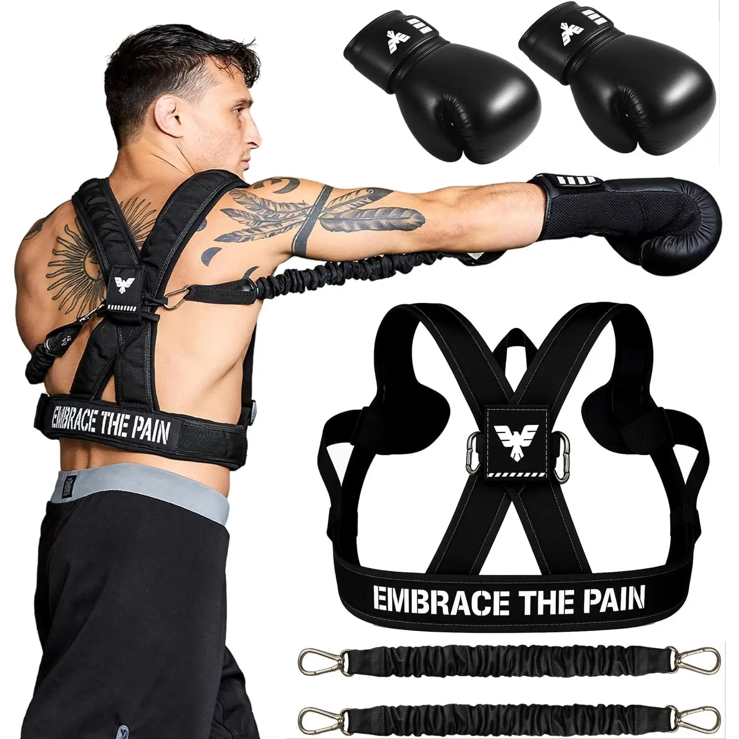 Adult Boxing Harness with 12oz Gloves – Adjustable Resistance Bands (3 Levels), Stability Strap, Padded  & , Ballistic Nylon, Quick-Release Buckle –  & Workout Gear