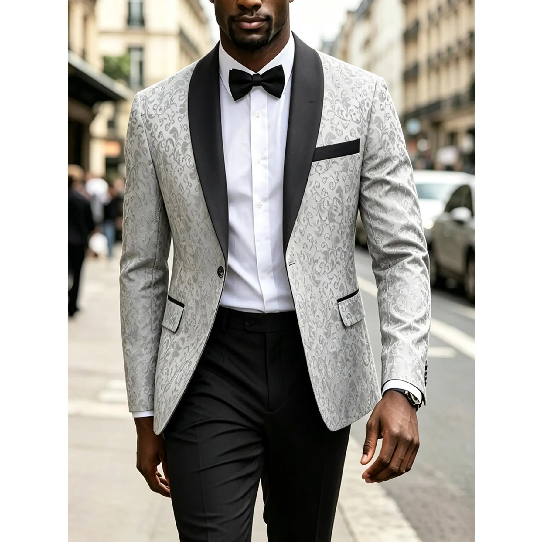 Men’s Floral Tuxedo Blazer, Shawl Lapel One Button Jacquard Suit Jacket for Wedding, Prom, Party, Dinner