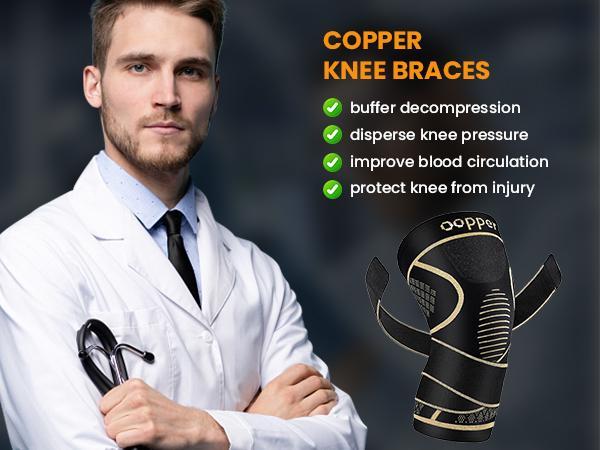 UGEM Copper Knee Braces with Strap for Knee Pain Women and Men(2 Pack), Knee Compression Sleeve for Arthritis, ACL, Meniscus Tear, Joint Pain Relief, Knee Support for Working, Running, Weightlifting Healthcare Tool Leg Supporter Legit Kneepads