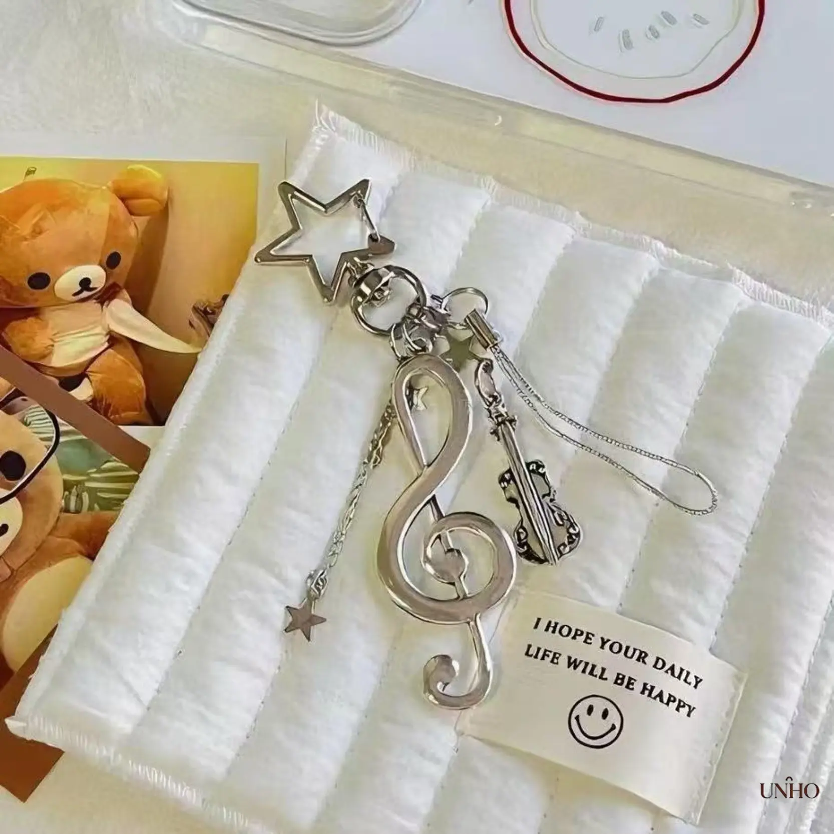 Lucky Star Melody Music Element Star Pendant Multi-Use Charm, Guben Chain Keychain & Card Binder Fashion Decor Accessory