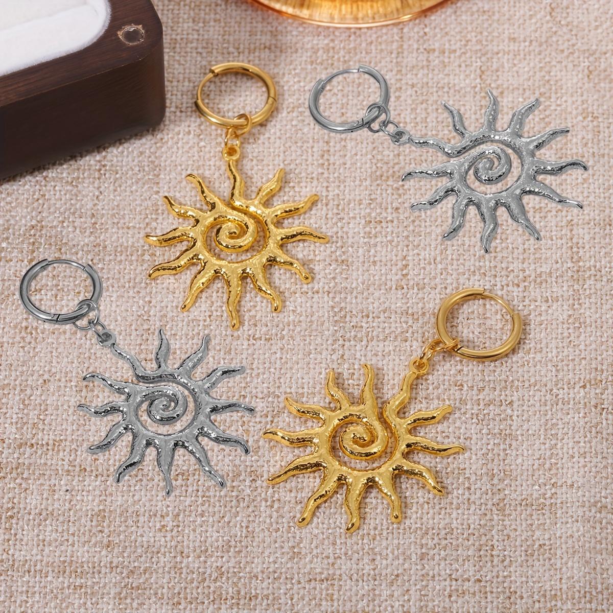 Sun-shaped stainless steel earrings, spiral texture, eco-friendly material that does not fade, suitable for vintage enthusiasts' daily wear, unique artistic earrings