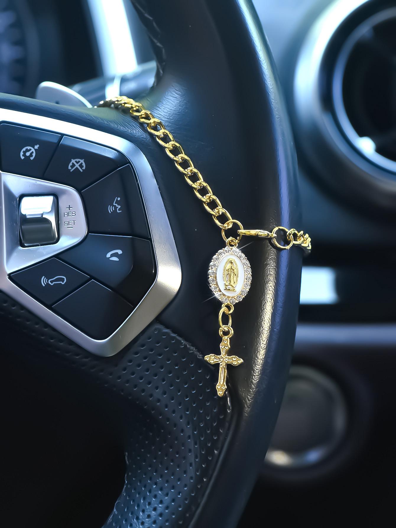 Retro cross with diamond inlay pendant for car steering wheel protection accessory