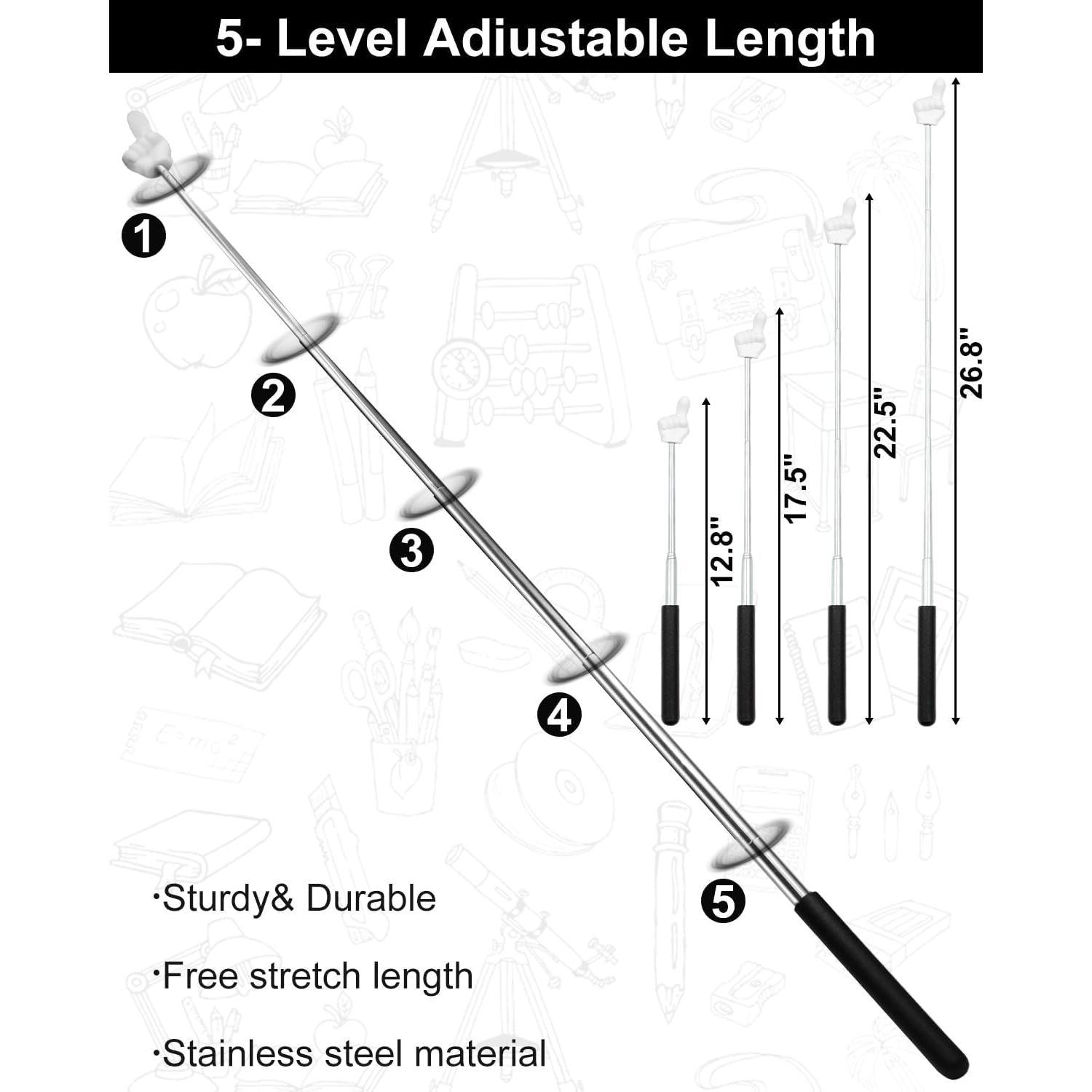 8 count Mini Telescopic Teacher Pointers, Retractable Finger Pointer Sticks for Classroom Presentations, Extendable Hand Pointers with 4 Colors - Essential Classroom Supplies