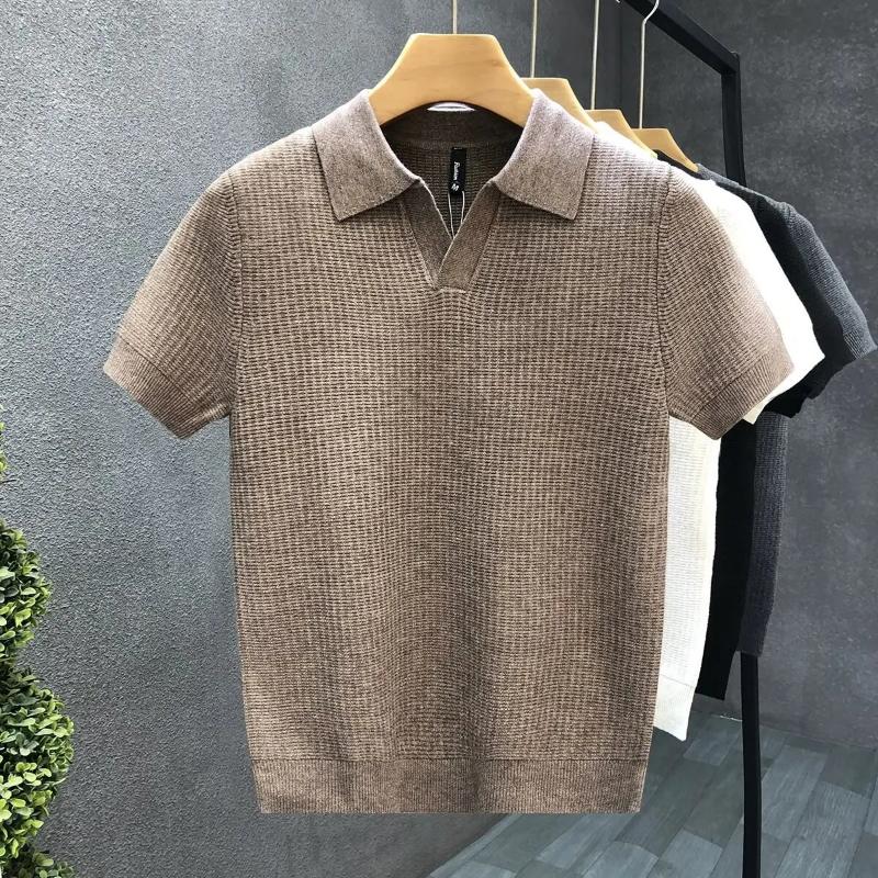 Kyn Apparel 2026 Men's Summer Polo Shirt Korean Style Slim Wrinkle Resistant Collar Solid Color T-Shirts Casual Thin Sleeve Trendy Knit Tops