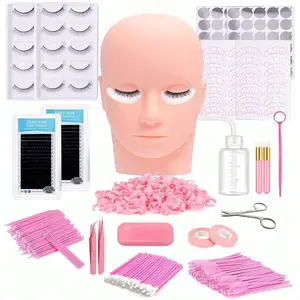 Professional False Eyelash Training Kit, Human Model Head, 0.07D Curved Mixed Practice Lashes, Tweezers Included, Beauty Tools