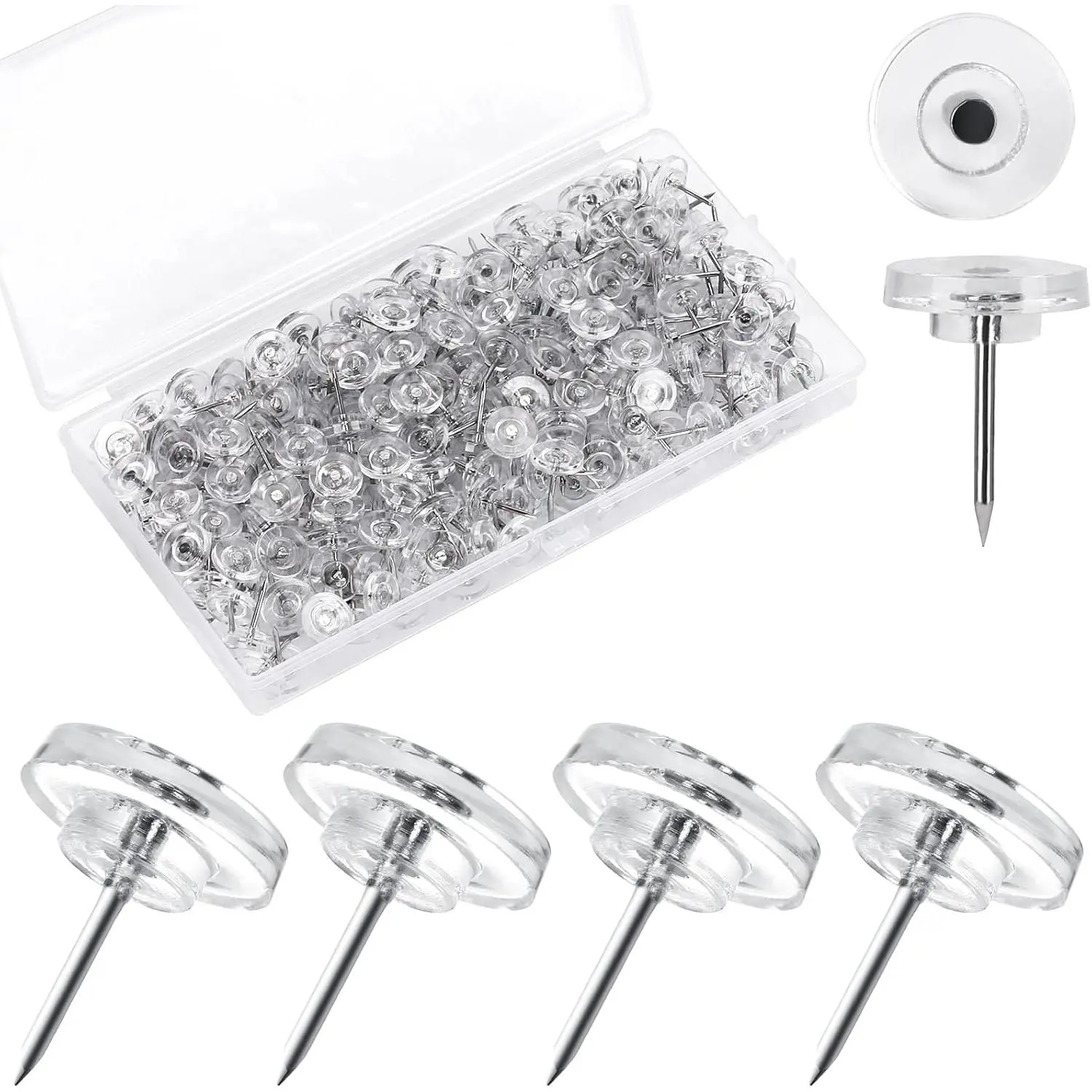 300 count Clear Push Pins,Flat Thumb Tacks for Bulletin Board,Plastic  with Steel Point Thumb Tacks for Wall Cork Board
