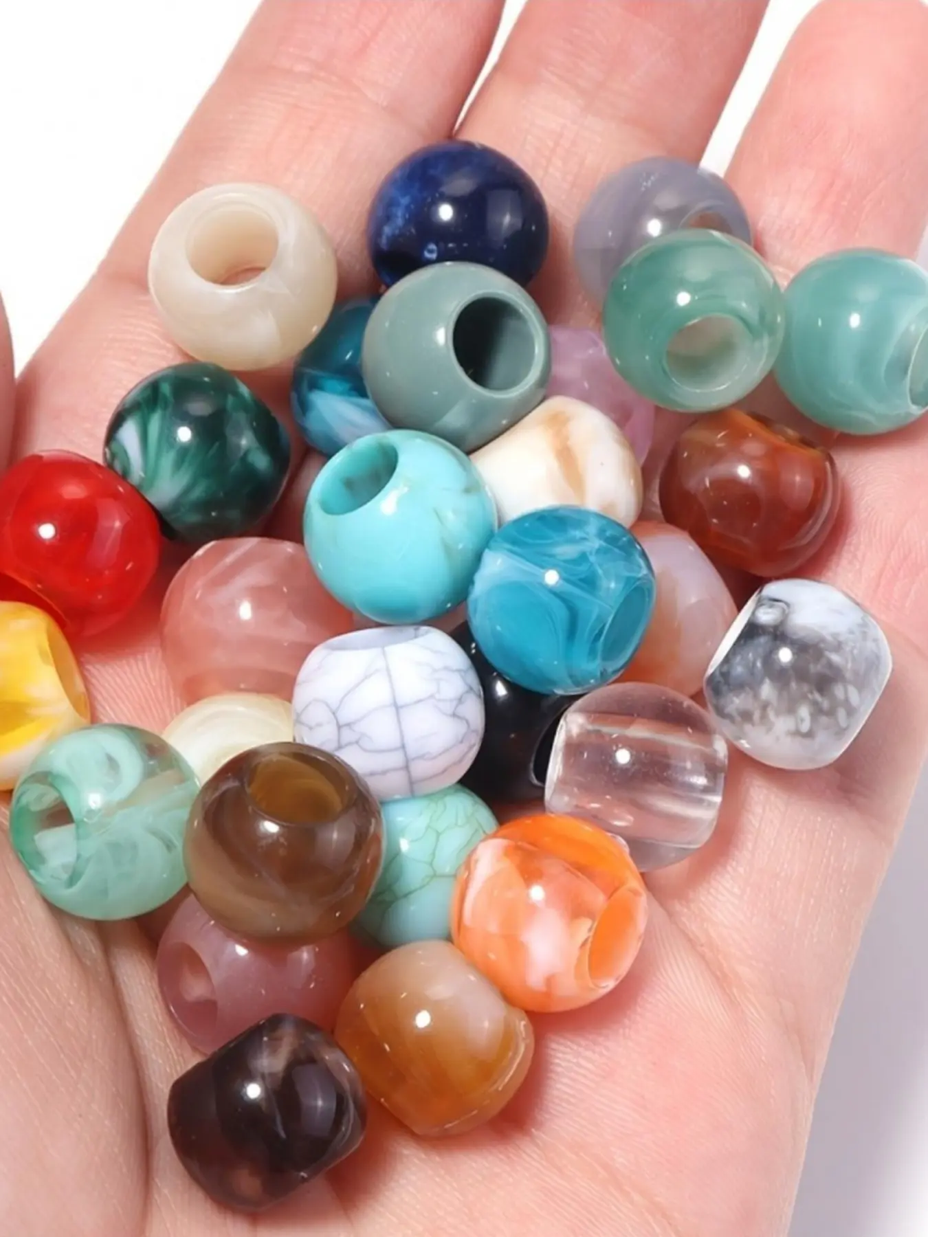 50pcs, acrylic two-color Chinese style imitation jade irregular pattern large hole round beads, color random, Beads & Bead Assortments, Decorative beads, DIY necklaces, bracelets, phone straps, bag chains, home decoration, beaded curtains, clothing decor