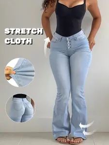 GILIPUR 1 piece of high-waisted buttoned stretch flared jeans, a hip-lifting and slimming hot girl style bodycon long pants, a must-have for European and American street photography  TChic