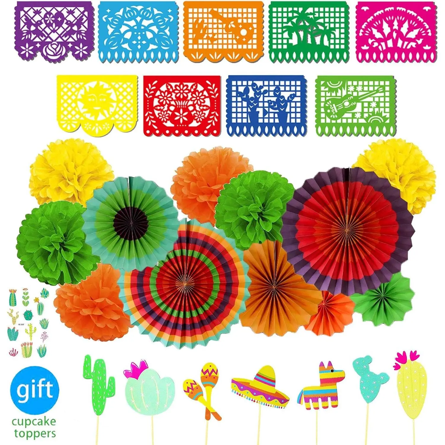 Mexican Fiesta Party Supplies Festival Decorations Kit Mexico theme party Decor Set for Festivals, Birthday, Taco (35 pack)