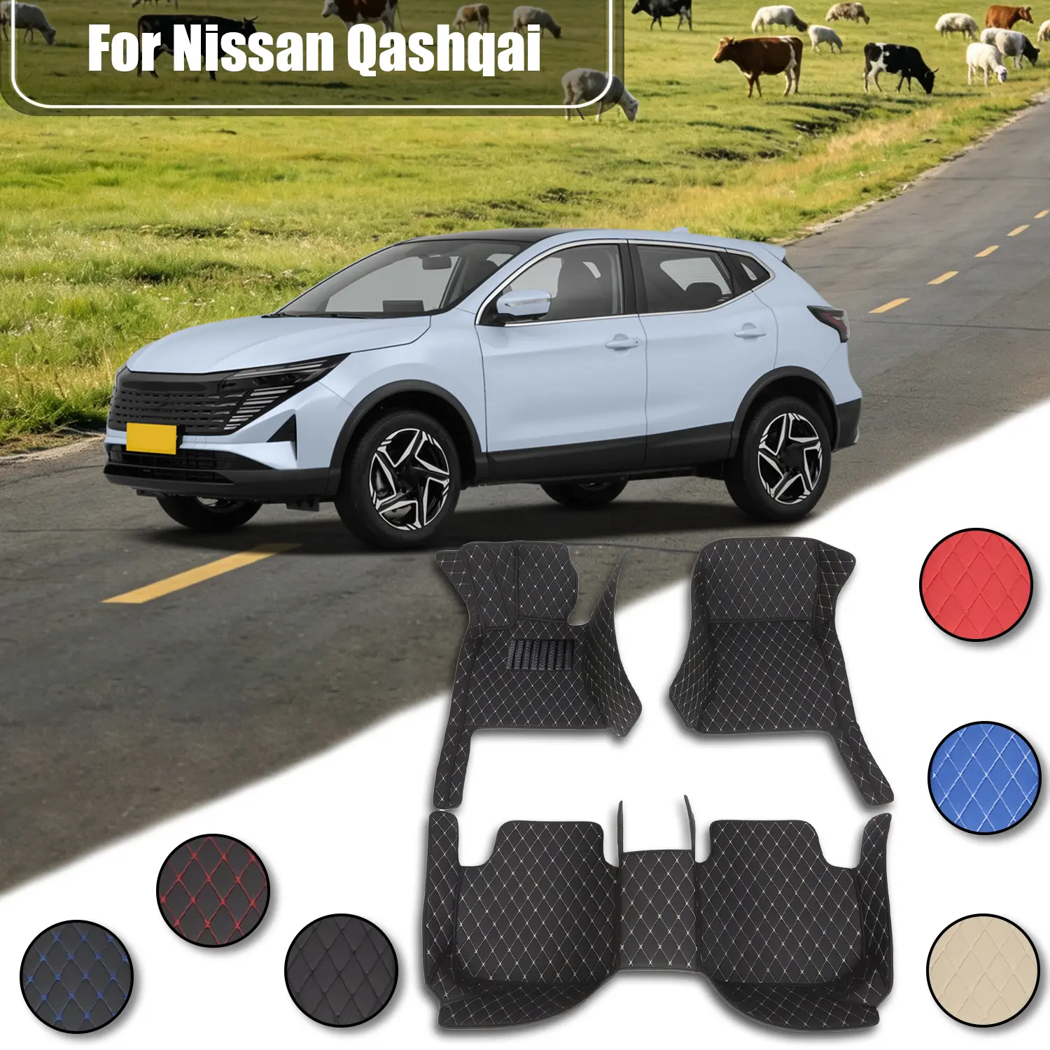 For Nissan Qashqai-2016-2019 Left wheel drive car floor mat, made of PU leather material and equipped with 360 degree high edge protection, with a non jamming throttle design, suitable for heavy weather, detachable and easy to clean