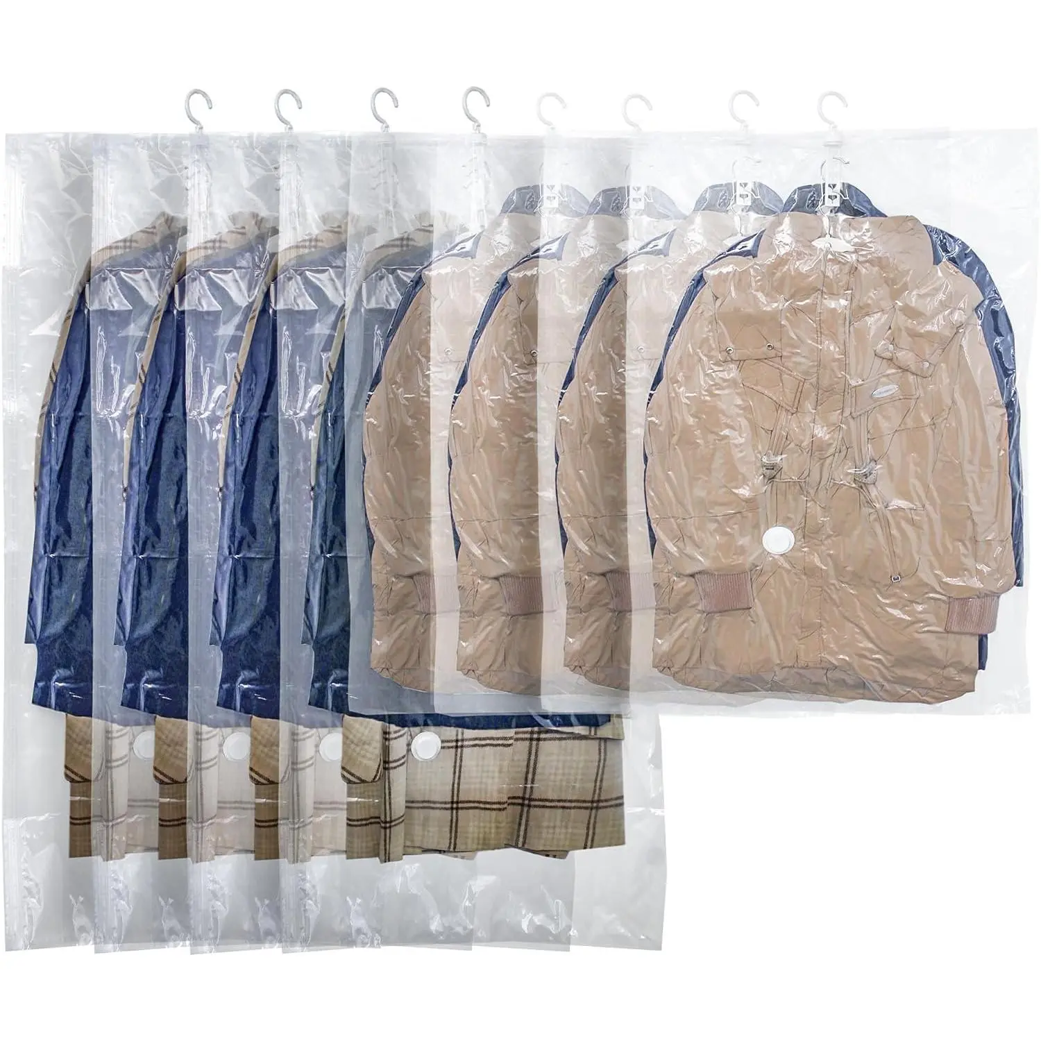 Hanging Vacuum Storage Bags,Hanging Vacuum Sealer Storage Space Saver Bags for Clothes, Suits, Coats, Dresses or Jackets, Reusable Compressed Vacuum Bags Closet Organizers,8 Pack(4 Long,4 Short)