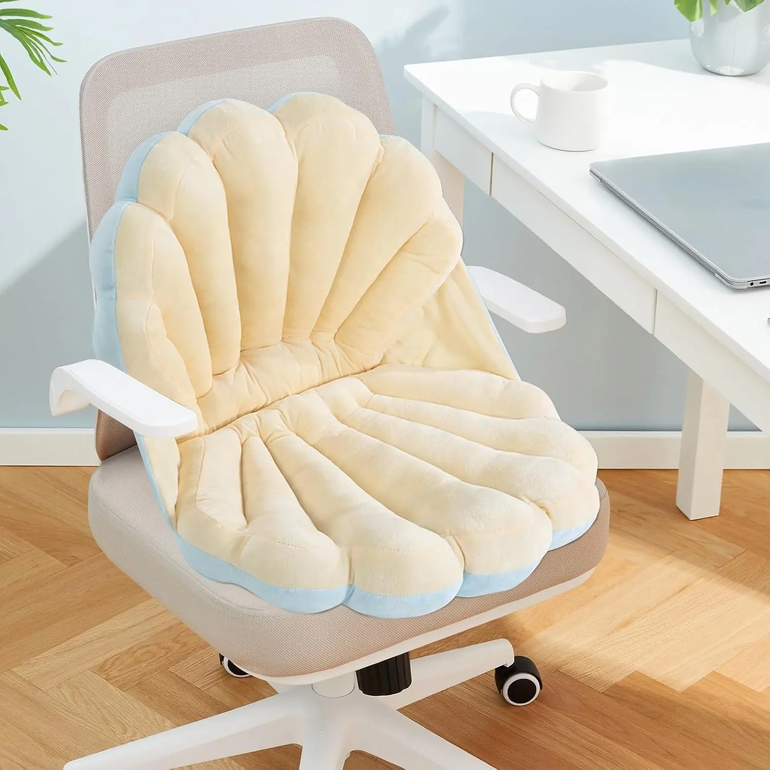 Cute Shell Shaped Seat Cushion with Backrest, Openable Shell Pillow, Gaming Chair Cushion, Throw & Decorative Pillow for Bed, Couch & Sofa, Ocean Theme Seashell Home Decor, Blue(Gift)