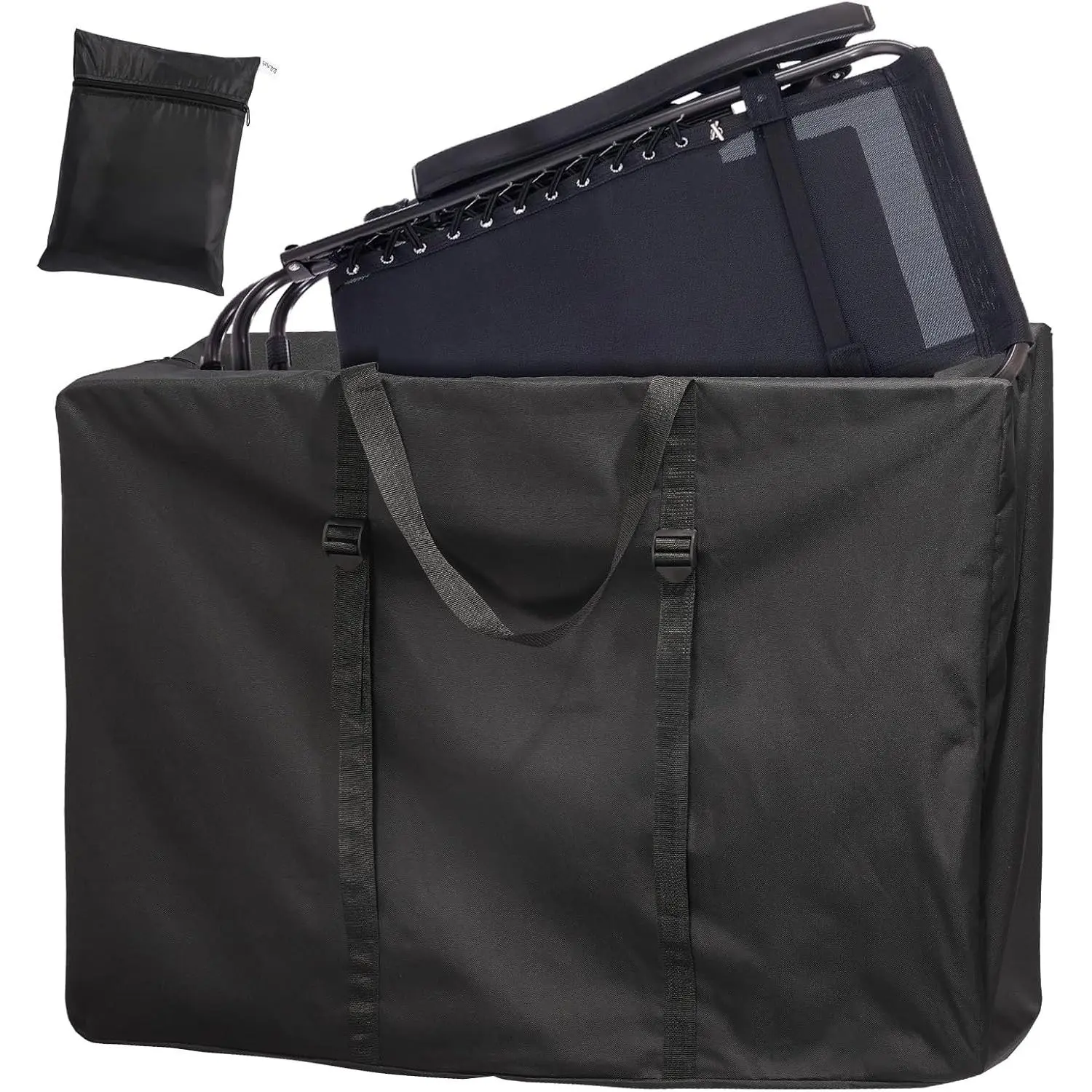 600D Folding Chair Storage Bag with Zipper Handles and Adjustable Straps, Carry Bag for Zero Gravity Chair, Portable Lounge Chair Carrying Bag (Black)