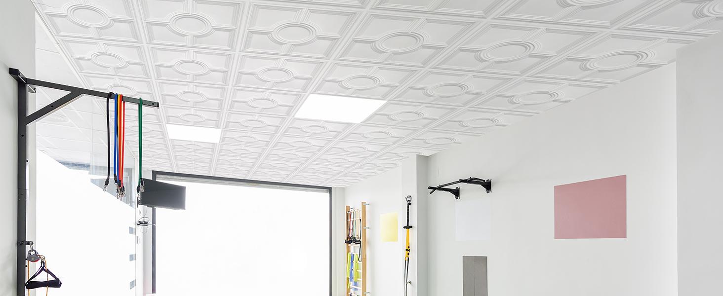 Drop Ceiling Tiles 24 x 24in, Waterproof, PVC Ceiling Panels to Prevent Breakage, Pack of 12 Tiles Cover 48 Sq.Ft, White