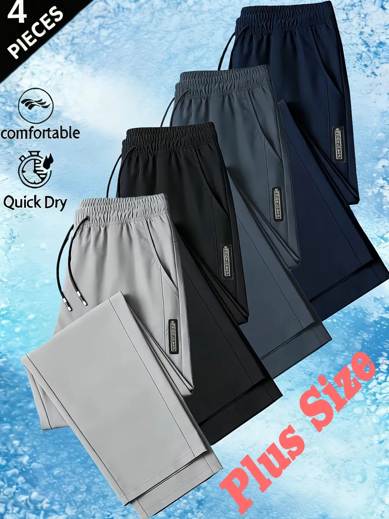 4pcs Men's Plus Size Golf Pants, Casual Outdoor Sports Long Pants, Casual Athletic Trousers, Lightweight, Suitable for Hiking, Fishing, Business, Rainy Weather