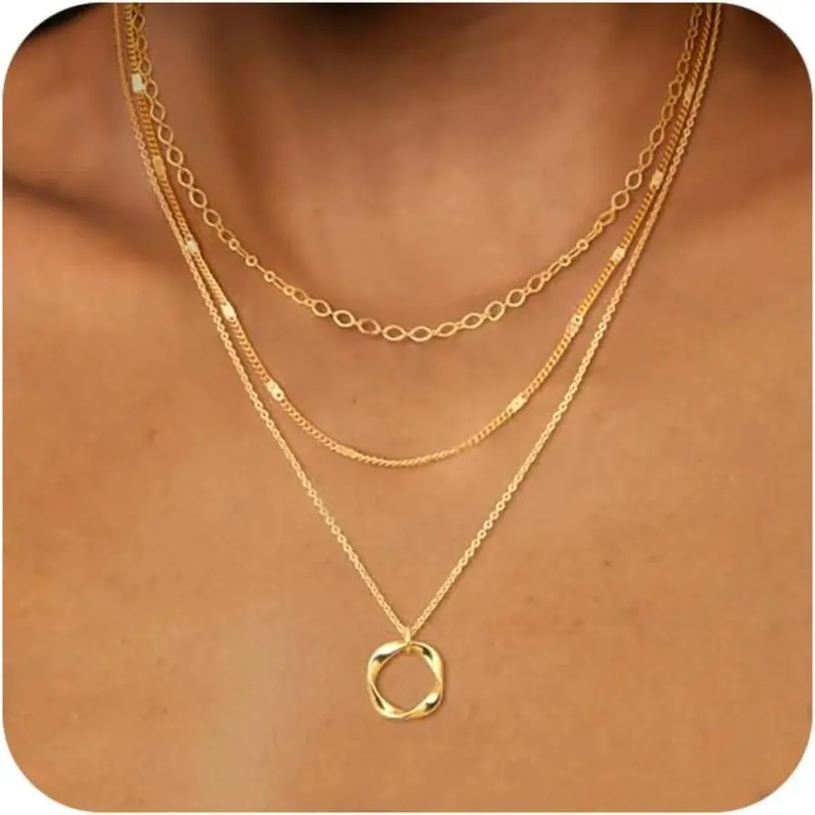 Gold Necklaces for Women, Stackable Dainty Necklace Simple Fashion Pendant Necklaces Trendy Jewelry Set Gifts