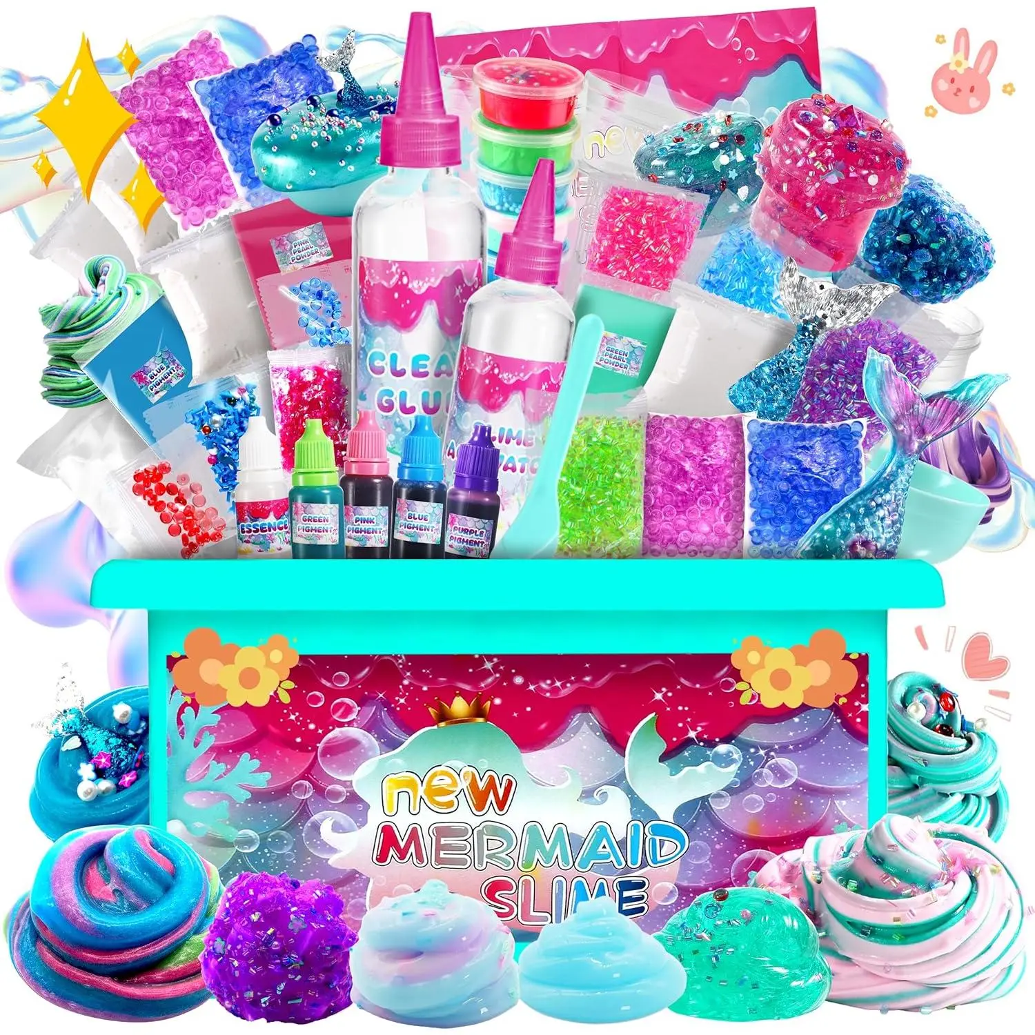 Mermaid Themed Slime Kit for Girls 6-12, Mini Dreamy Sensory Activities Set, 8-10 Years Kids Party Favors, Themed Slime Birthday Supplies for Other Young Creators, Girl