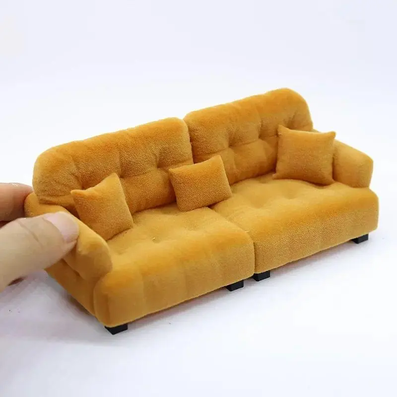1:25/30 Scale PLA Plastic Mini Doll Sofa - Handmade DIY Dollhouse Mini Furniture, Cream-Style Washable Couch, Kids’ Play Furniture for Doll Enthusiasts