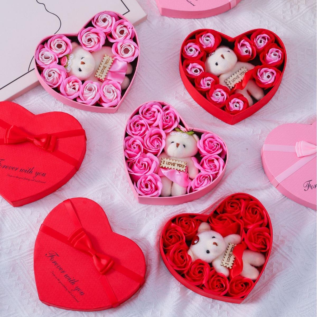 Cross-border Soap Flower Rose Heart-shaped Gift Box, Valentine's Day and Christmas Gift, Heart-shaped Artificial Rose Gift Box and Present