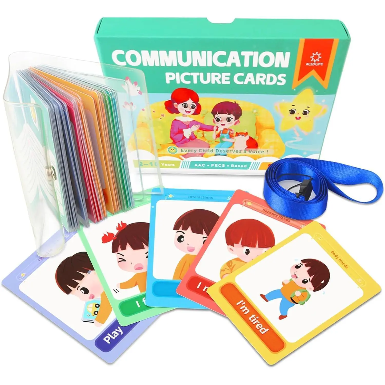 Communication Cards for Nonverbal Kids- 52 Flash Cards with Water Proof Album and Lanyard for Special Needs, Autism | PECS, AAC, Therapy Materials, Speech Delay Learning Materials