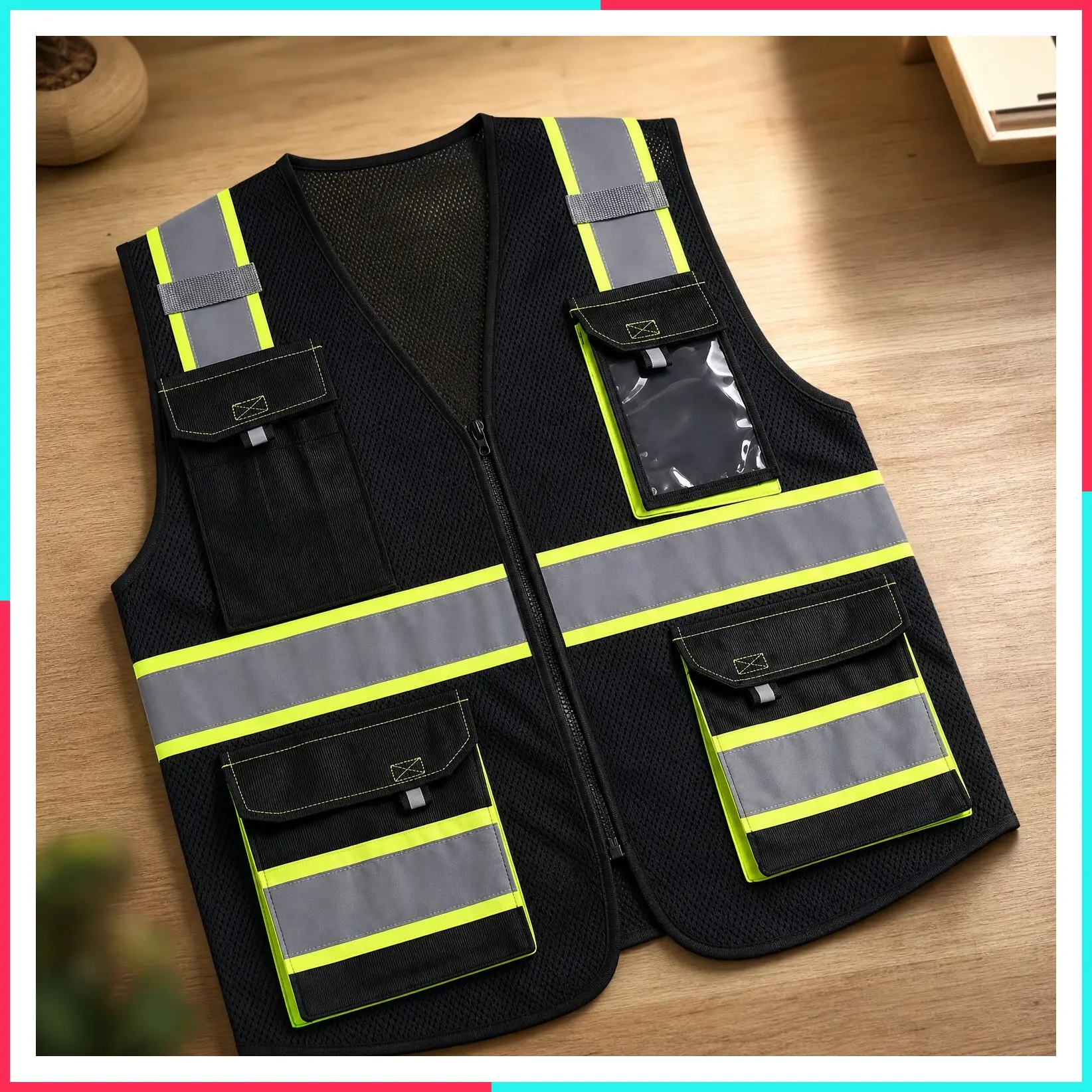 High Visibility Reflective Safety Vest for Men & Women, Black, XL