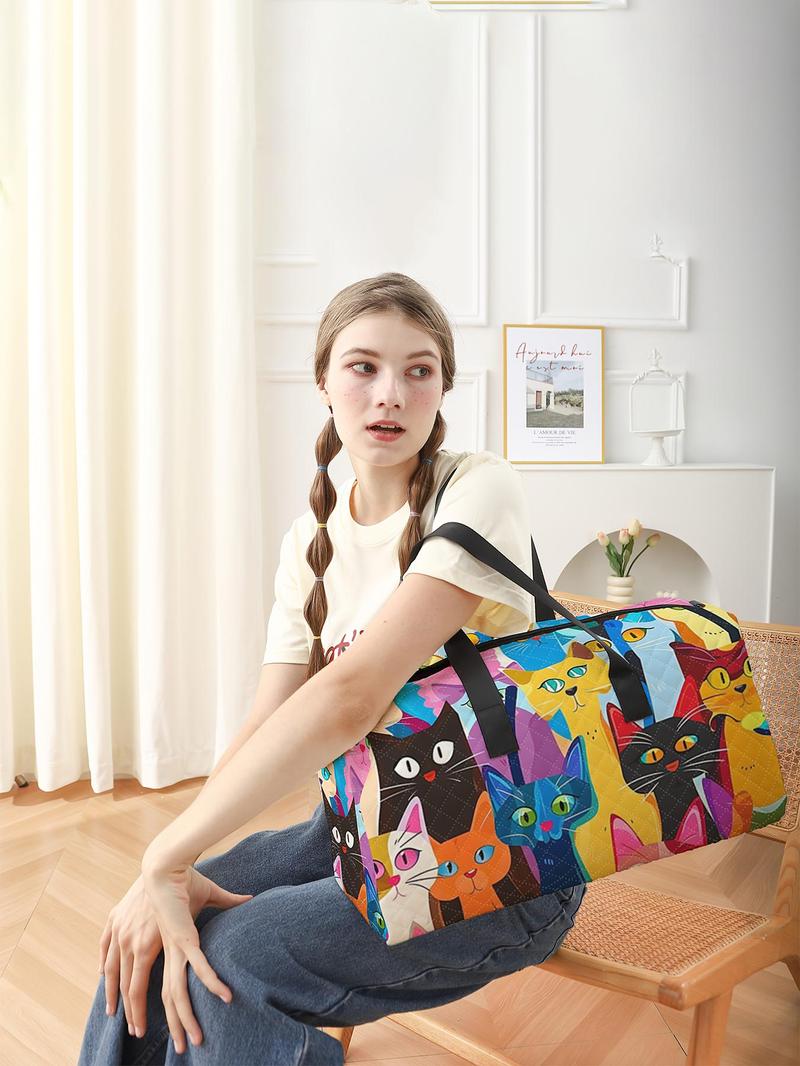 Cat Pattern Travel Bag, Large Capacity Travel Duffle, Portable Overnight Stylish Travel Bag, Yoga Training Bag, Portable Crossbody Bag with Shoe Storage, Traveling Bag