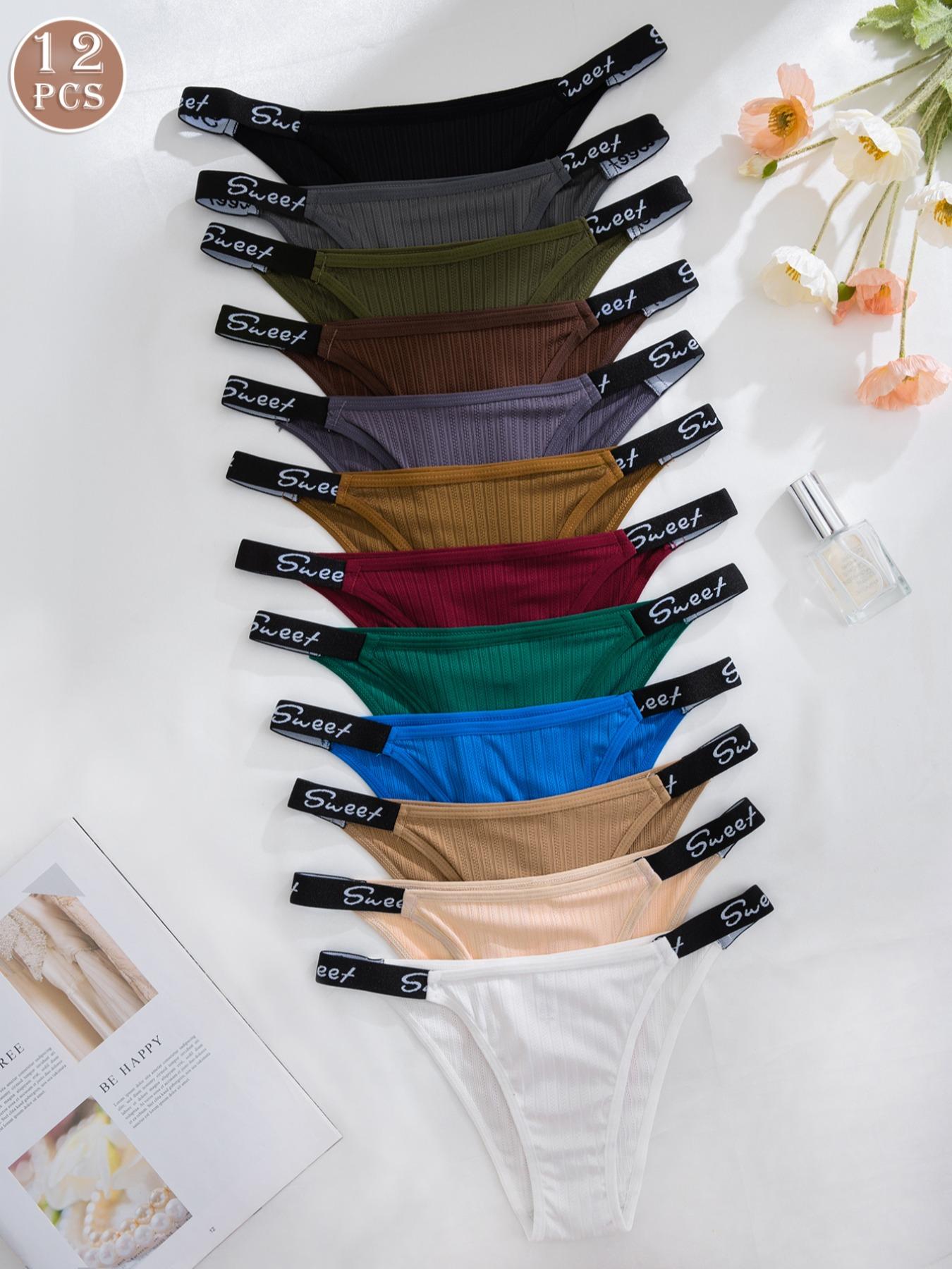 Women's Contrast Letter Tape Drop Waist Thongs, Casual Soft Comfy Breathable Panty for Daily Wear, Ladies Underwear for All Seasons, Underwear for Women, Casual Elegant Panty