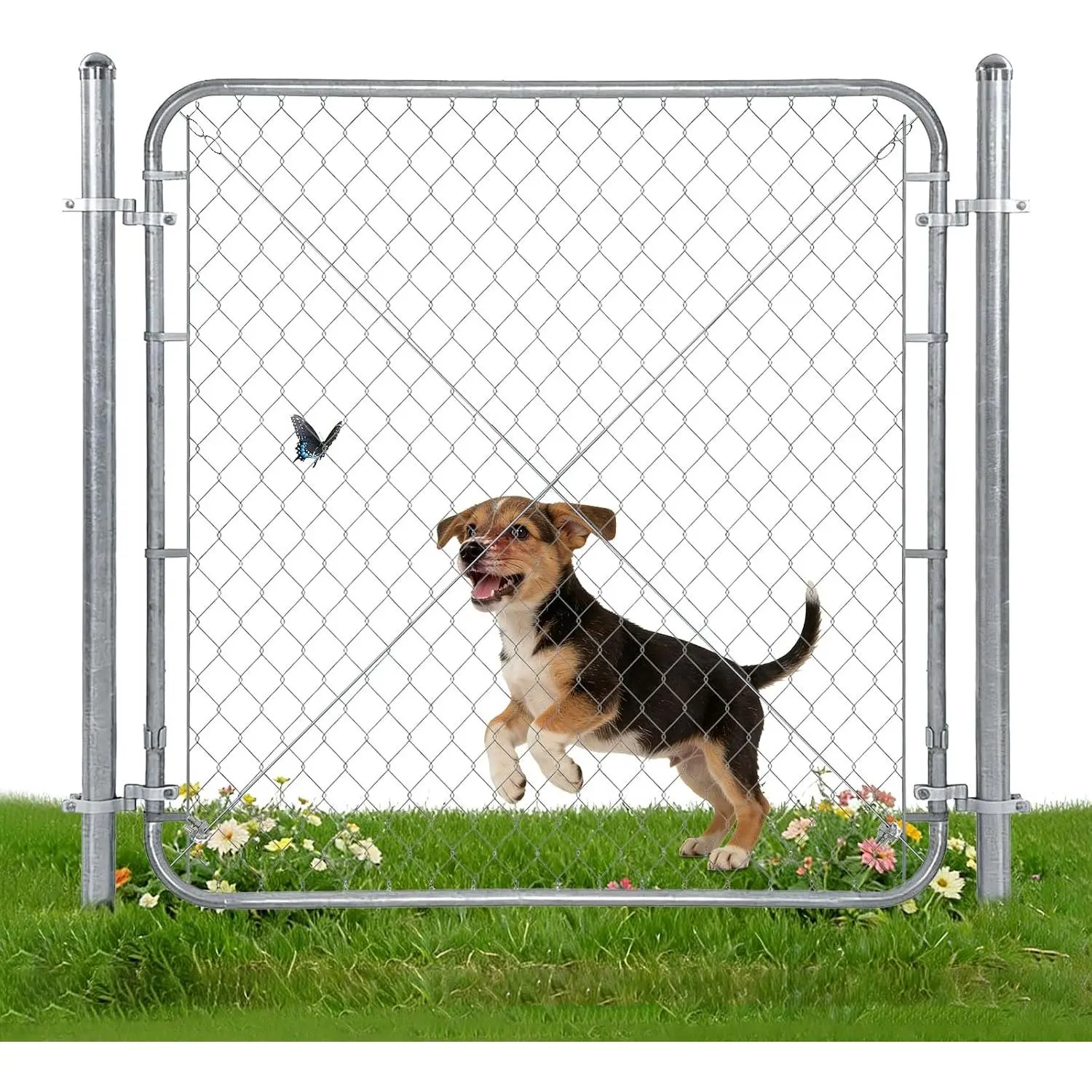 48" H Chain Link Fence Gate with 67" Posts Width Adjustable 24"-72" | Galvanized Metal Yard, Garden & Farm Gate Kit for Backyard, Dog Fence, Chicken Coop & Side Gates