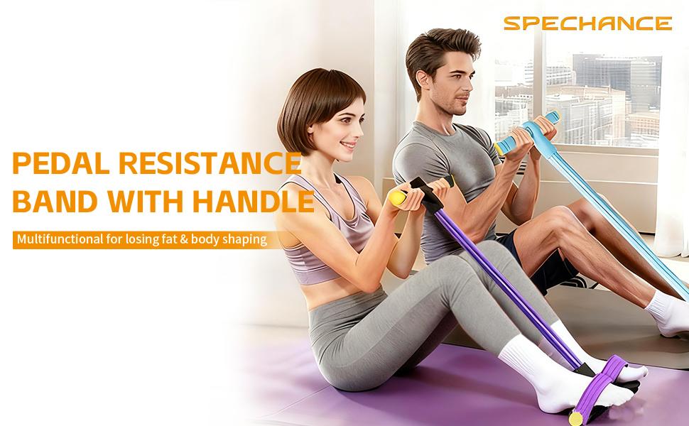 Foot pedal resistance band with handle – six-tube design, 50 lbs pull, natural rubber material; specially designed for…