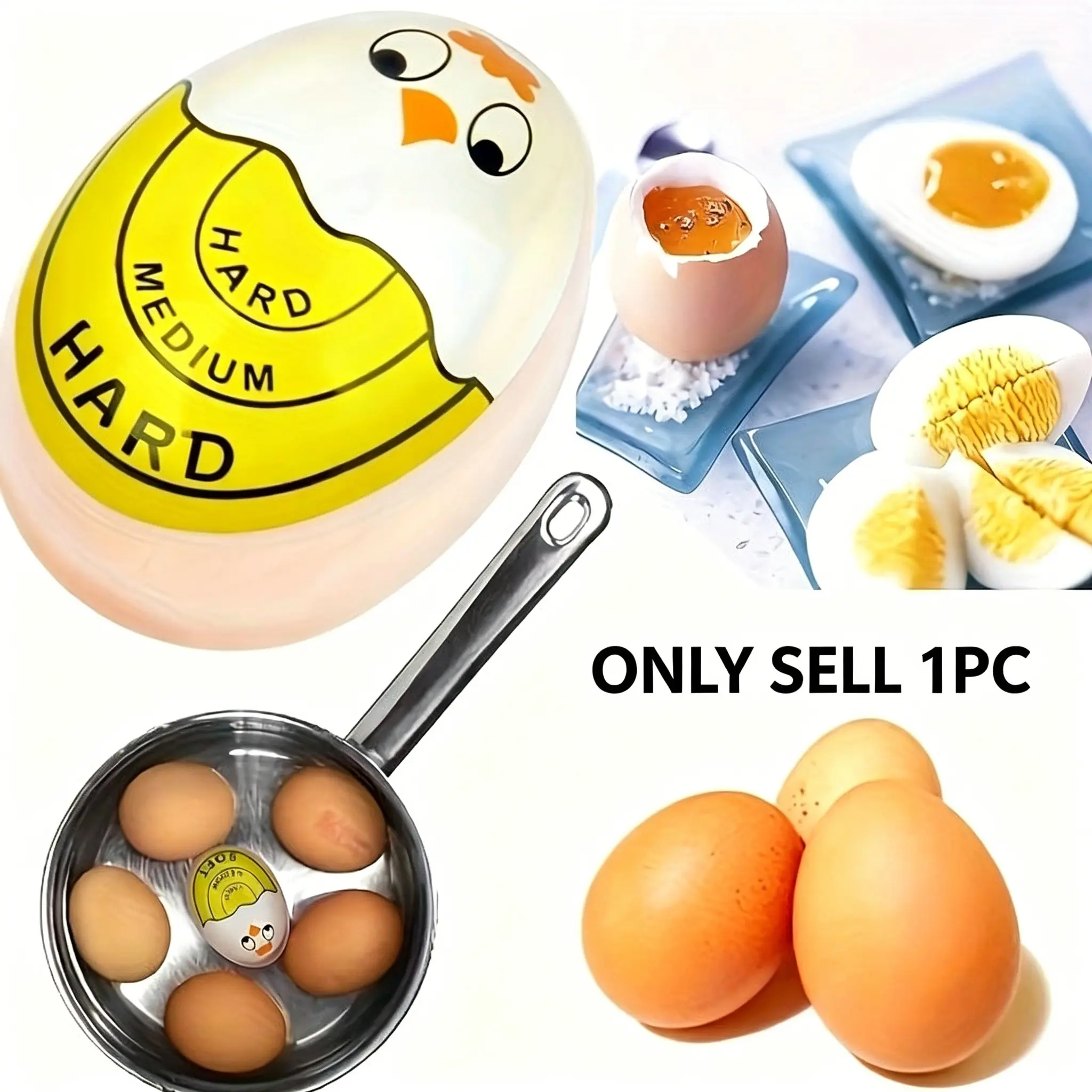 Cute Chick Egg Timer for Boiling Eggs, Color Changing Indicator for Soft Medium Hard Boiled Eggs, Battery-Free Cracked Egg Shape Fun Kitchen Gadget, Cooking Timer
